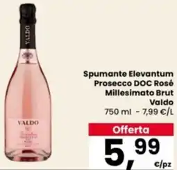Eurospar Spumante Elevantum Prosecco DOC Rosé Millesimato Brut Valdo offerta