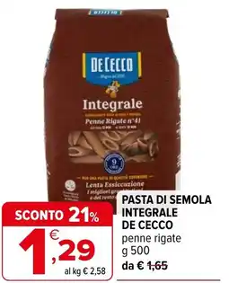Iperal Pasta di semola integrale DE CECCO offerta
