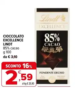 Iperal Cioccolato excellence LINDT 85% cacao offerta