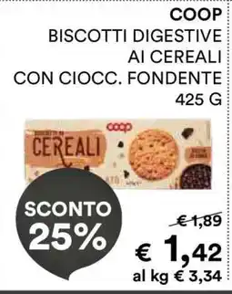 Coop COOP BISCOTTI DIGESTIVE AI CEREALI CON CIOCC. FONDENTE 425 G offerta