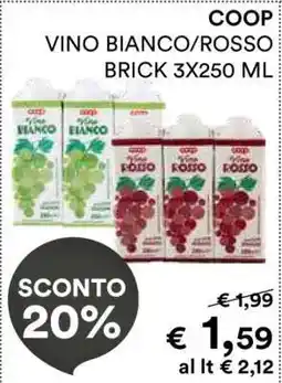 Coop COOP VINO BIANCO/ROSSO BRICK 3X250 ML offerta