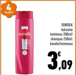 Conad SUNSILK balsamo luminous 200ml/shampoo 250ml offerta