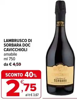Iperal Lambrusco di sorbara doc cavicchioli offerta
