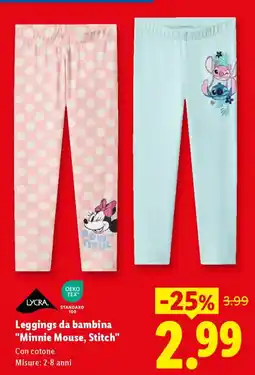 Lidl LYCRA Leggings da bambina "Minnie Mouse, Stitch" offerta