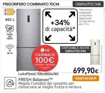 LG FRIGORIFERO COMBINATO 70CM GBB567PZCMB