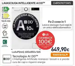 Unieuro LG LAVASCIUGA INTELLIGENTE AI DD D4R5010TSWS offerta