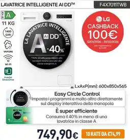 Unieuro LG LAVATRICE INTELLIGENTE AI DD F4X7011TWB offerta