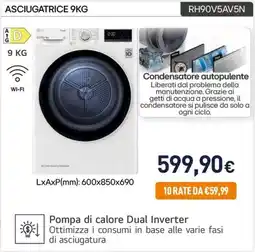 Unieuro LG ASCIUGATRICE 9KG RH90V5AV5N offerta