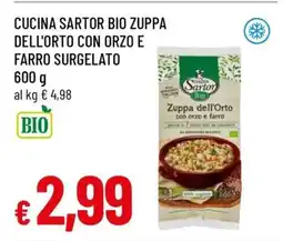 Famila CUCINA SARTOR BIO ZUPPA DELL'ORTO CON ORZO E FARRO SURGELATO offerta