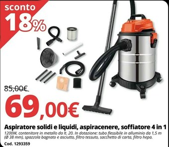 Brico Io Aspiratore solidi e liquidi, aspiracenere, soffiatore 4 in 1 offerta