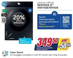 Trony Lavatrice 1.400 giri BESPOKE AI WW11DB7B94GB offerta