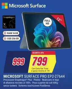 Trony MICROSOFT SURFACE PRO EP2-27644 offerta
