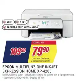 Trony EPSON MULTIFUNZIONE INKJET EXPRESSION HOME XP-4205 offerta