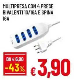 A&O Multipresa con 4 prese bivalenti 10/16a e spina 16A offerta