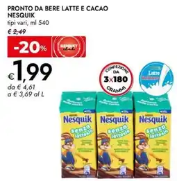 Bennet Pronto da bere latte e cacao nesquik NESTLE offerta