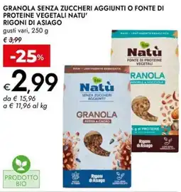 Bennet Granola senza zuccheri aggiunti o fonte di proteine vegetali natu' RIGONI DI ASIAGO offerta