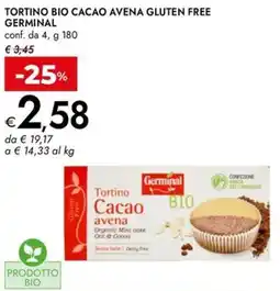 Bennet Tortino bio cacao avena gluten free GERMINAL offerta