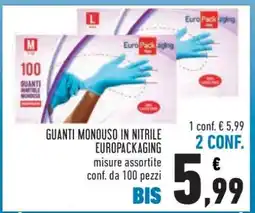 Conad GUANTI MONOUSO IN NITRILE EUROPACKAGING offerta