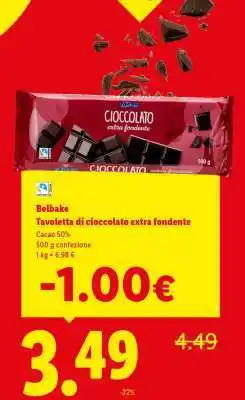 Lidl Belbake Tavoletta di cioccolato extra fondente offerta