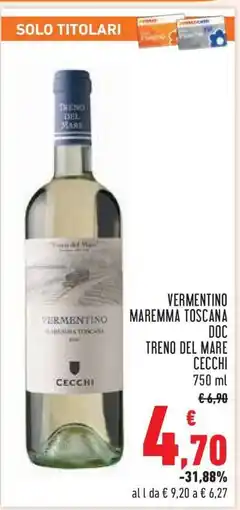 Conad Vermentino Maremma Toscana DOC Treno del Mare Cecchi offerta