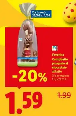 Lidl Favorina Coniglietto pasquale al cioccolato al latte offerta