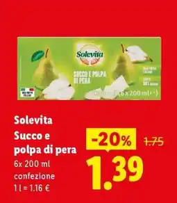 Lidl Solevita Succo e polpa di pera offerta