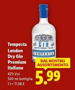 Lidl Tempesta London Dry Gin Premium italiano offerta