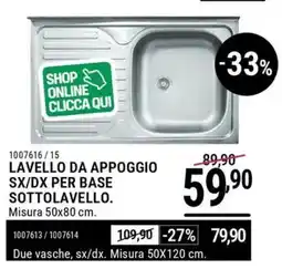 Cfadda Lavello da appoggio SX/DX per base sottolavello. offerta