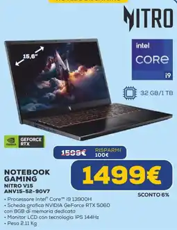 Euronics Notebook gaming nitro V15 ANVI5-52-90V7 offerta
