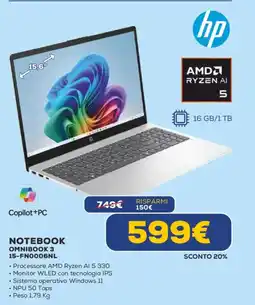 Euronics hp NOTEBOOK OMNIBOOK 3 15-FN0006NL offerta