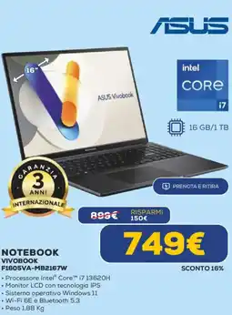 Euronics ASUS NOTEBOOK VIVOBOOK F1605VA-MB2167W offerta