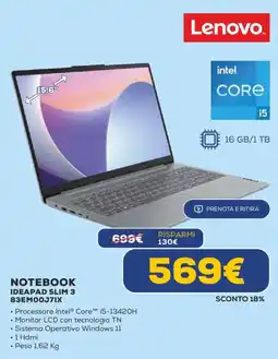 Euronics Lenovo NOTEBOOK IDEAPAD SLIM 3 83EM00J7IX offerta