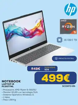 Euronics hp NOTEBOOK LAPTOP 15 FC0077NL offerta