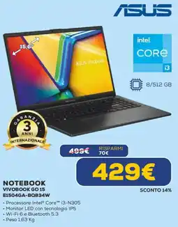 Euronics NOTEBOOK VIVOBOOK GO 15 E1504GA-BQ834W offerta