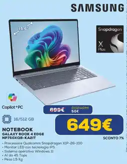 Euronics SAMSUNG GALAXY BOOK 4 EDGE NP750XQB-KA2IT offerta