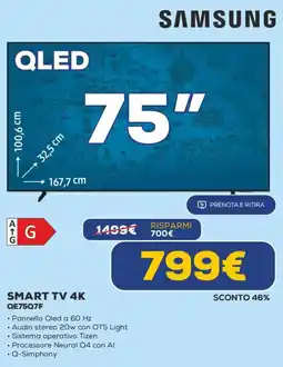 Euronics SAMSUNG SMART TV 4K QE75Q7F offerta