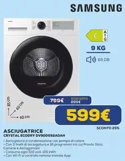 Euronics SAMSUNG ASCIUGATRICE CRYSTAL ECODRY DV90DG52A0AH offerta