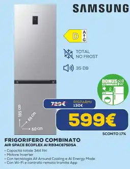 Euronics SAMSUNG FRIGORIFERO COMBINATO AIR SPACE ECOFLEX AI RB34C675DSA offerta