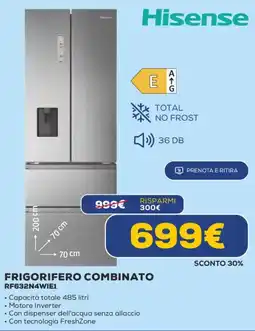 Euronics Hisense FRIGORIFERO COMBINATO RF632N4WIE1 offerta