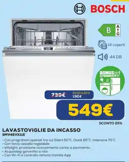 Euronics BOSCH LAVASTOVIGLIE DA INCASSO SMV4EVX11E offerta
