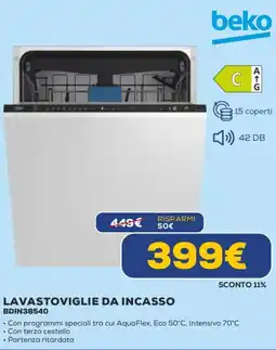 Euronics beko LAVASTOVIGLIE DA INCASSO BDIN38540 offerta