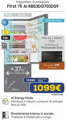 Euronics SAMSUNG Frigorifero Combinato First 75 AI RB53DG703DS9 offerta