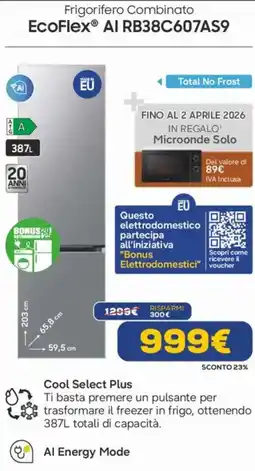 Euronics SAMSUNG Frigorifero Combinato EcoFlex Al RB38C607AS9 offerta