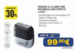 Euronics Panasonic RASOIO A 3 LAME CON RICARICA USB (TIPO C) CM3B offerta