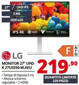 Comet LG MONITOR 27" UHD K 27US550-W.AEU offerta
