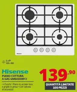 Comet Hisense PIANO COTTURA A GAS GM643XHFCI offerta
