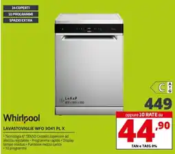 Comet Whirlpool LAVASTOVIGLIE WFO 3041 PL X offerta
