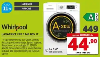 Comet Whirlpool LAVATRICE FFB 1148 BSV IT offerta
