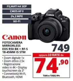 Comet Canon FOTOCAMERA MIRRORLESS EOS R50 BK + RF-S 18-45MM IS STM offerta