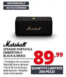 Comet Marshall speaker portatile emberton II black & brass offerta